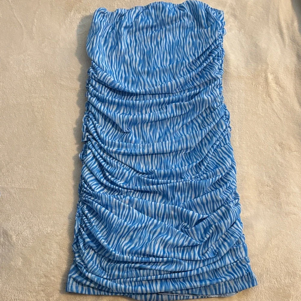 Blue and White Ruched Dress - Picture 1 of 6